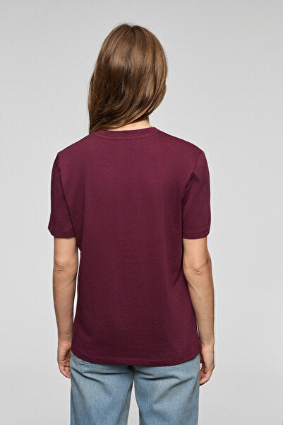 ALINE Women's 100% Organic Cotton Deep V-Neck Comfort Fit Claret Red T-Shirt