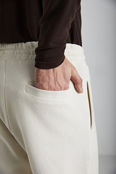 Berthola Men's Patterned Fabric Regular Fit Ottoman Quality Organic Cotton Ecru Sweatpants