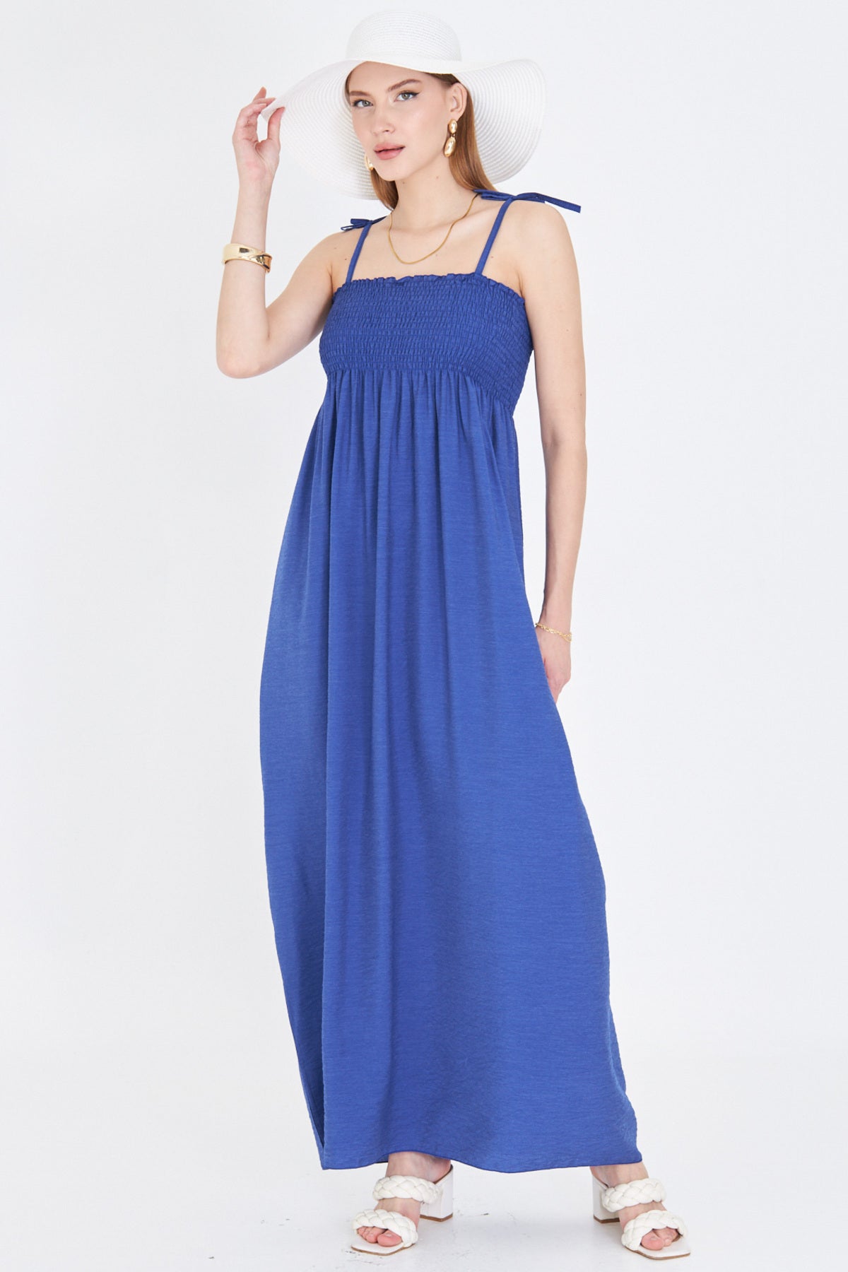 Women's Sax Straps Lace Up Chest Gimp Elastic Long Dress ARM-25Y001069