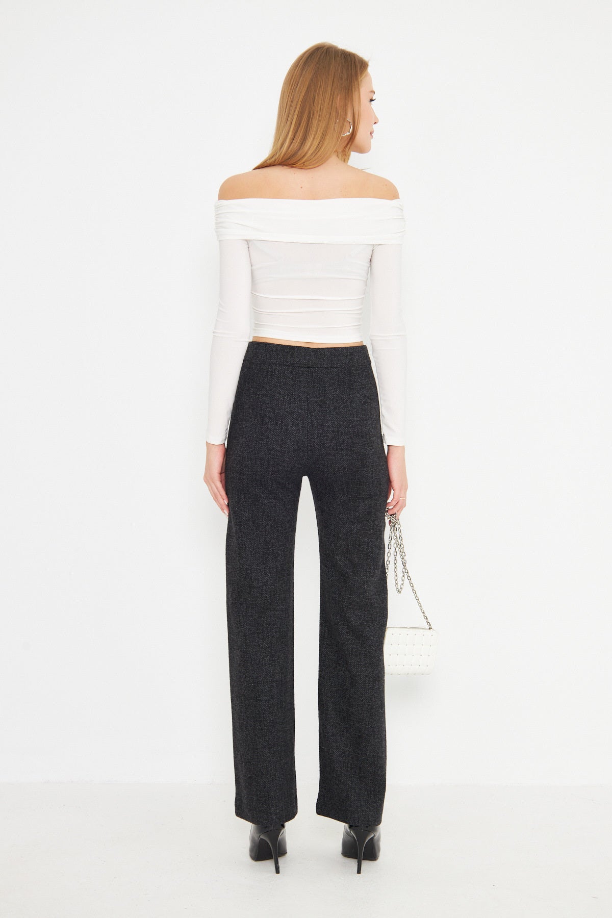 Women's Anthracite Elastic Waist Trousers with Iron Mark Stitching ARM-25K001058