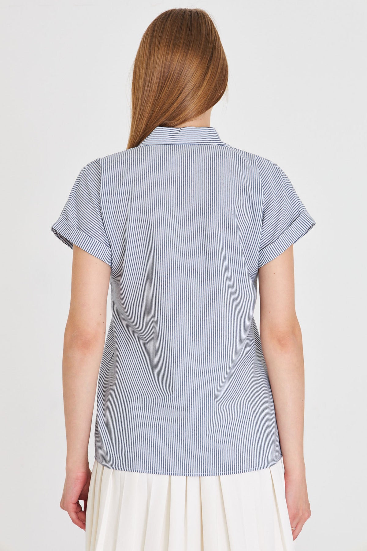 Women's Black Striped Short Sleeve Shirt ARM-25Y001059