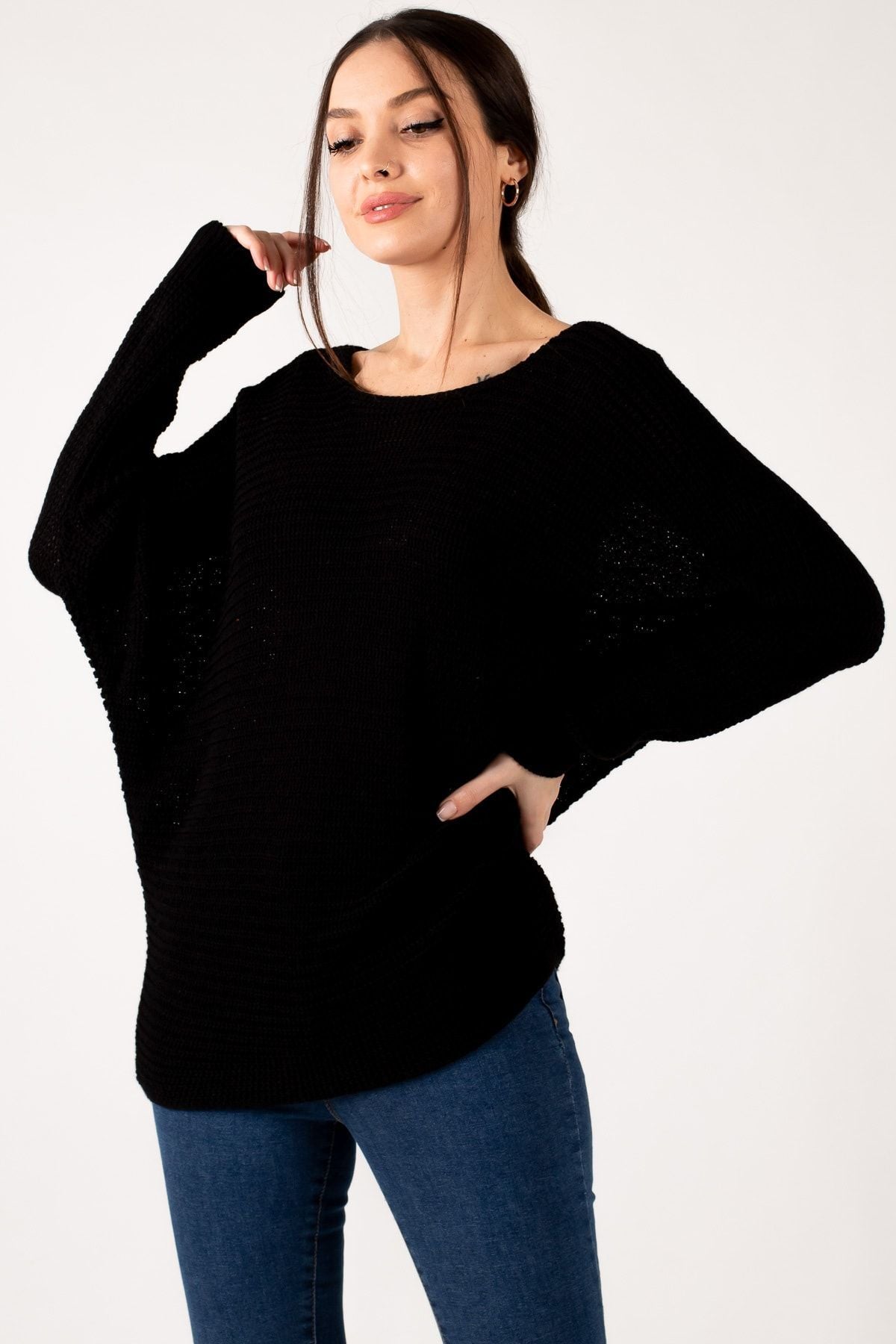 Women's Black Selanik Loose Knitwear Sweater ARM-21K012010