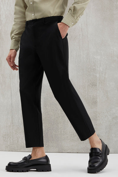 Vassel Men's 360 Degree Stretchable Technical Fabric Zippered Drawstring Black Tube Leg Trousers