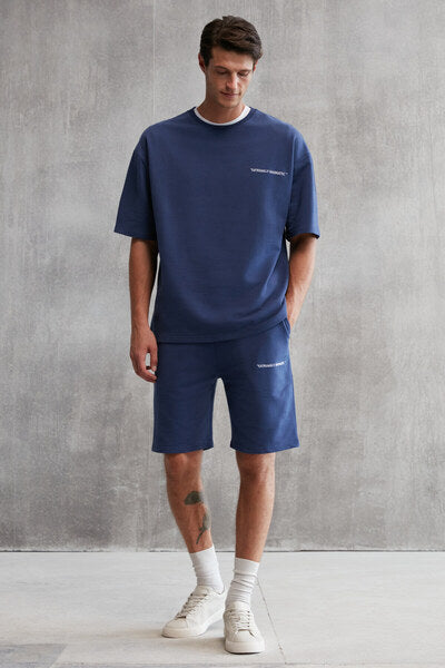 Colombia Men's 2-Piece Set Comfort Fit Casual Mold Text Embroidered Navy Blue Tracksuit Set