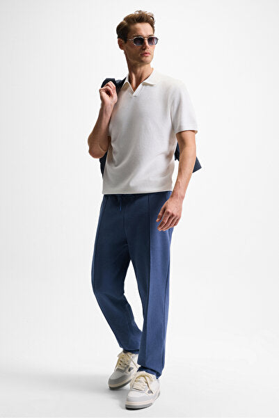 BOGARDE Men's Relaxed Fit Indigo Sweatpants with Elastic Waist Drawstring, Side Pockets and Ribbed Front