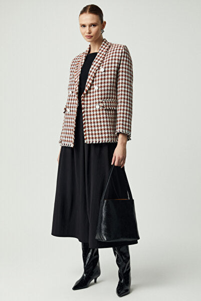 MERAN Women's Jacket Collar Long Sleeve Button Detailed Tweed Orange Jacket