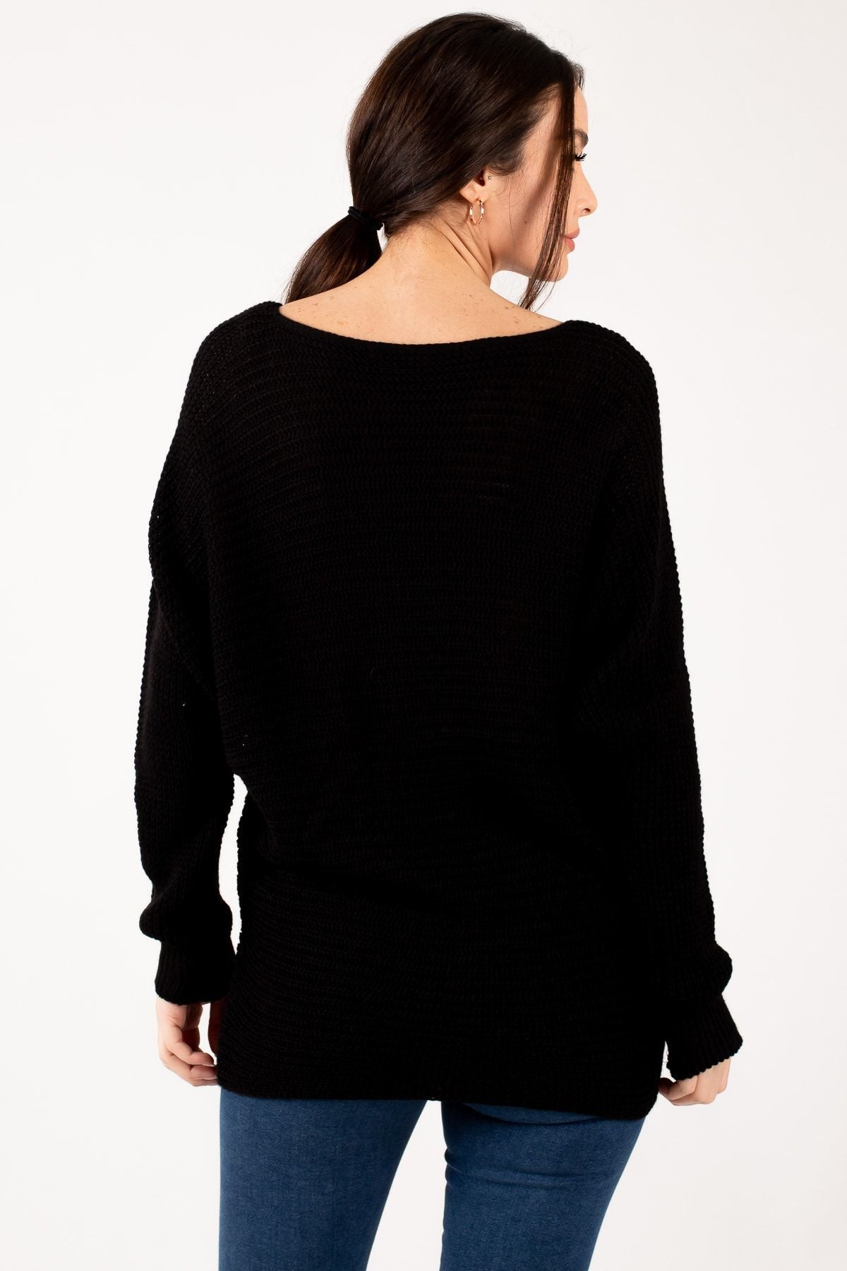 Women's Black Selanik Loose Knitwear Sweater ARM-21K012010
