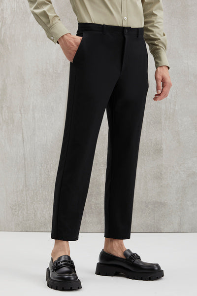 Vassel Men's 360 Degree Stretchable Technical Fabric Zippered Drawstring Black Tube Leg Trousers