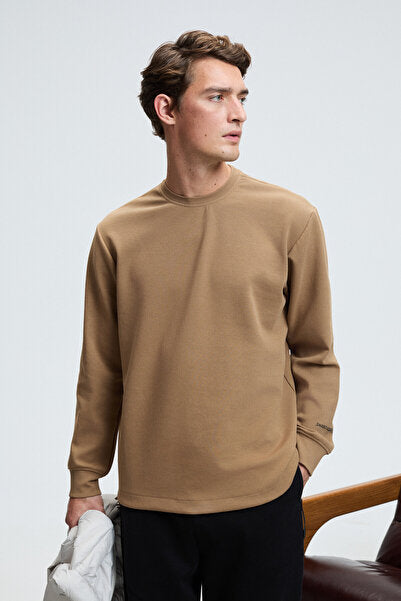 EDMUND Men's Crew Neck Mink Sweatshirt with Sleeve Printed Skirt and Elastic and Stopper