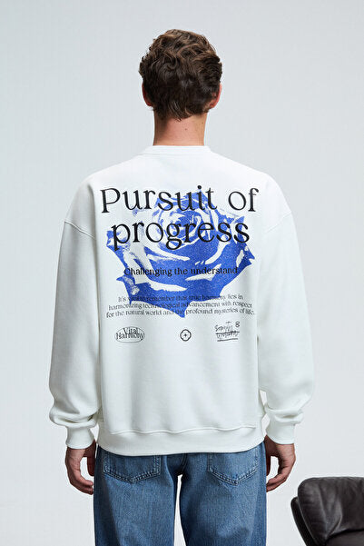 ALDEN Men's Round Neck Chest and Back Printed Relaxed Fit White Sweatshirt