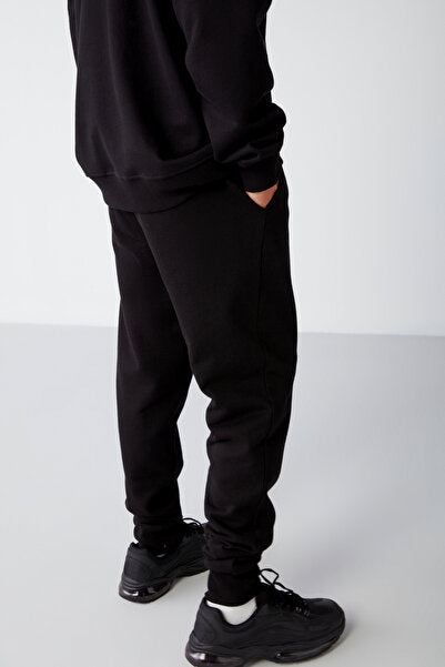 Jeremiah Men's Regular Black Sweatpants with Flexible Fabric Waistband and Elastic Pocket