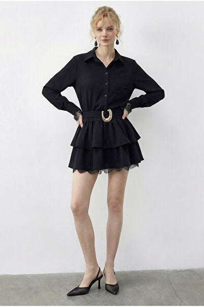 Women's Lace Detailed Belted Flounce Dress 4178 60286027