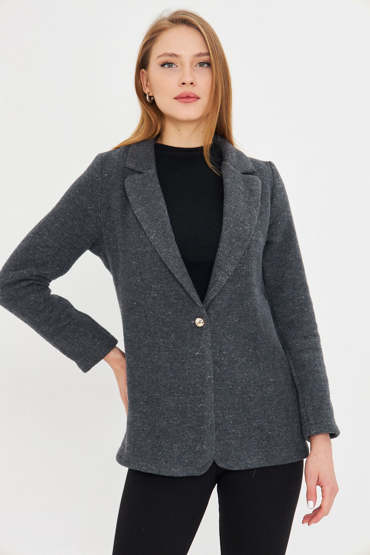 Women's Anthracite Single Button Stash Jacket ARM-25K001082