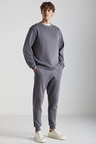 Adens Men's Regular Organic Cotton Premium Fabric Raised Elastic Legs Gray Sweatpants