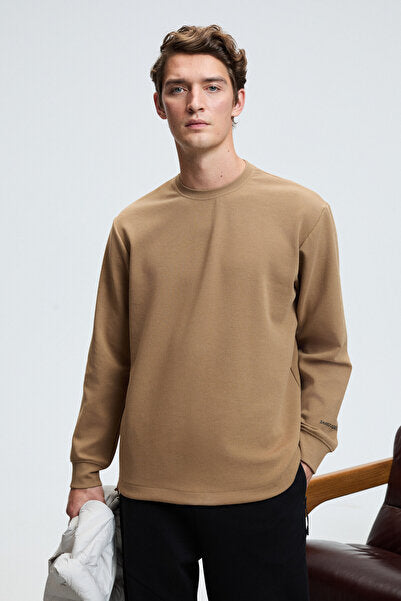 EDMUND Men's Crew Neck Mink Sweatshirt with Sleeve Printed Skirt and Elastic and Stopper