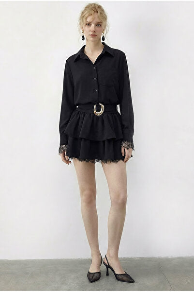 Women's Lace Detailed Belted Flounce Dress 4178 60286027