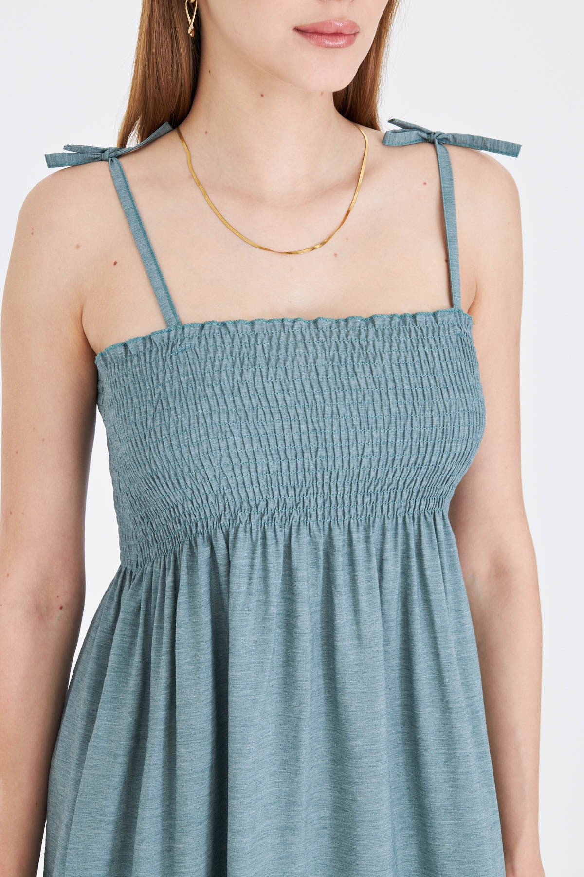 Women's Mint Straps Lace Up Chest Gimped Elastic Long Dress ARM-25Y001069