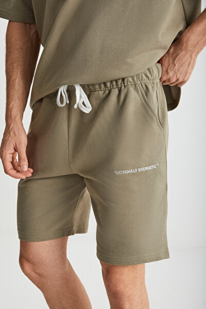 Colombia Men's 2-Piece Set Comfort Fit Relaxed Mold Text Embroidered Khaki Tracksuit Set Without Ribbon