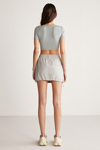 NADIA Flexible Jersey Fabric Short Sleeve Crop Gray Bustier