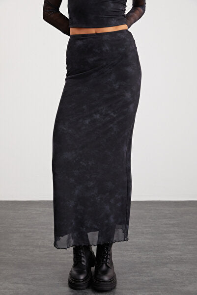 Beulah Women's Maxi Length Elastic Waist Tulle Dark Gray Skirt