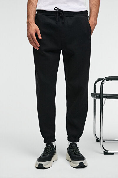 ANSEL Men's Elastic Slim Leg Three Pocket Soft Organic Cotton Black Sweatpants