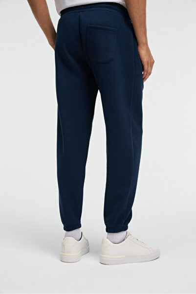 ANSEL Men's Elastic Slim Leg Three-Pocket Soft Organic Cotton Navy Blue Sweatpants