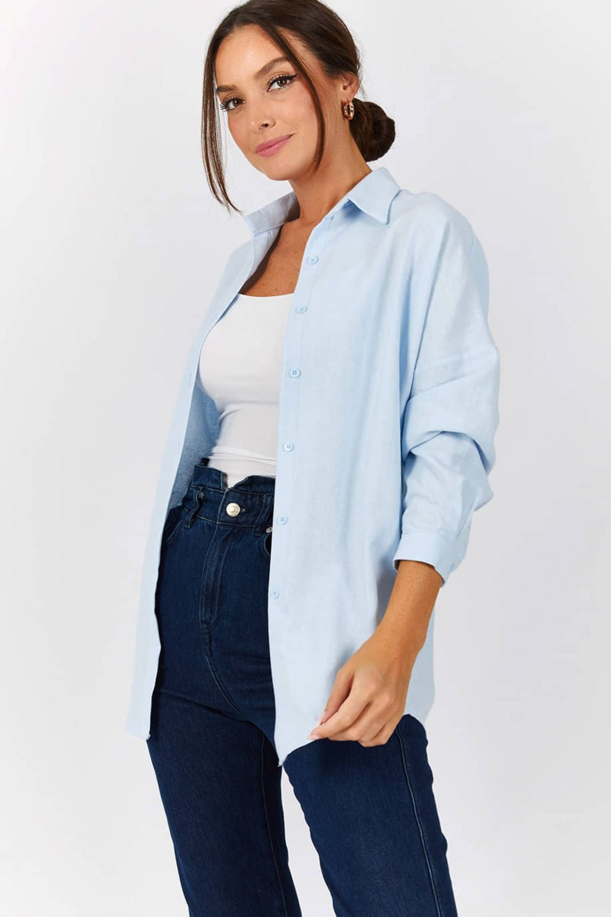 Women's Baby Blue Oversize Long Basic Shirt ARM-22Y001118