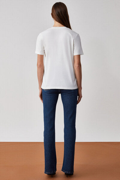 ALINE Women's 100% Organic Cotton Deep V-Neck Comfort Fit White T-Shirt