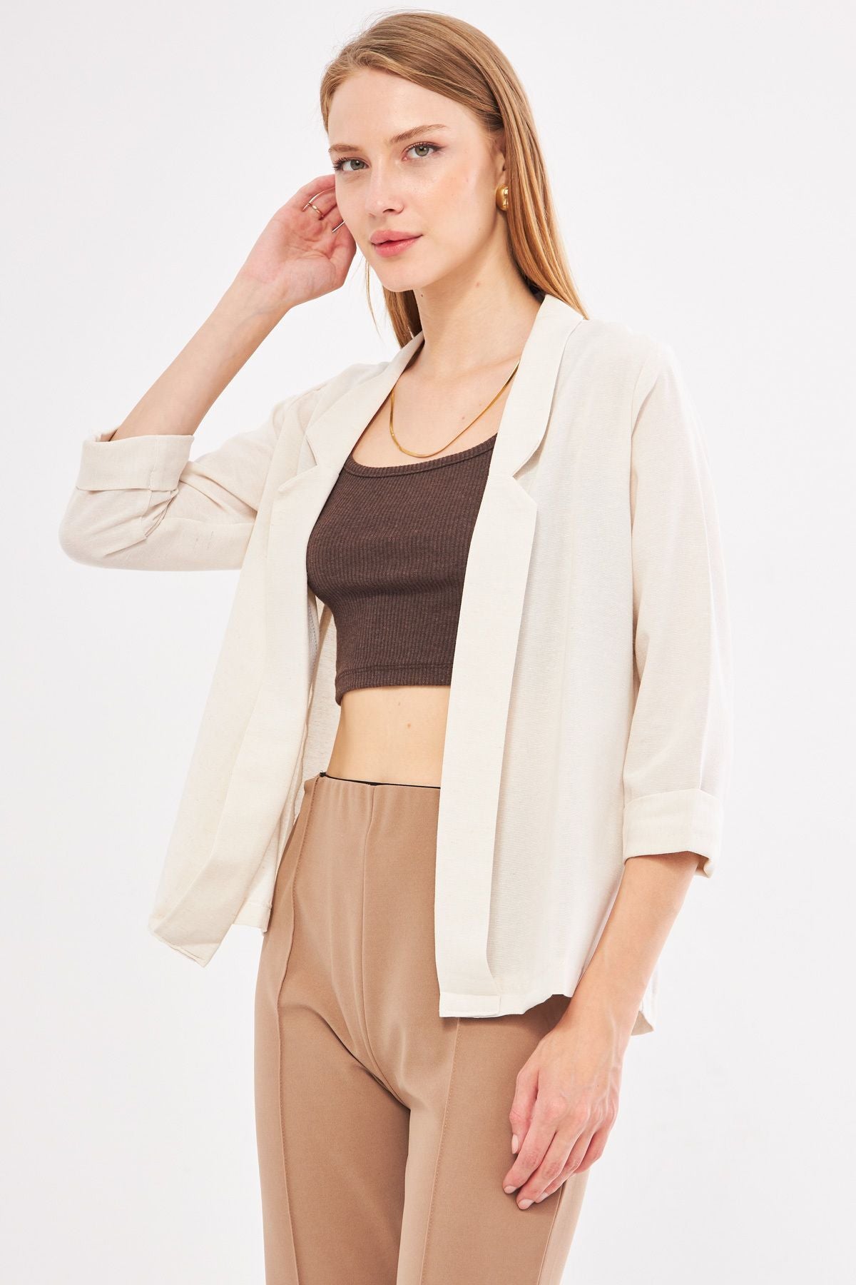 Women's Ecru Double Sleeve Jacket ARM-24Y001085